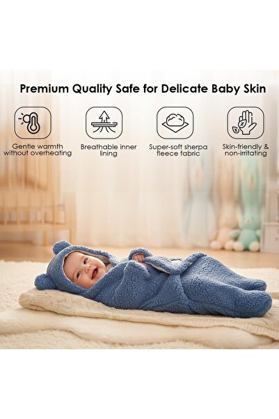 Cute n Cuddle Cute ‘n’ Cuddle Baby Swaddle Blanket Ultra-Soft Hooded Swaddling Wrap for Newborn baby - Blue