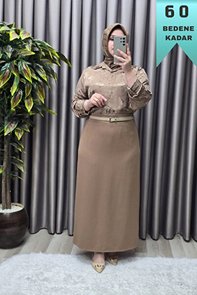 Elmas Tesettür Γυναικεία Ρούχα Μεγάλου Μεγέθους Φούστα από Ύφασμα Κρεπ με Ζών...