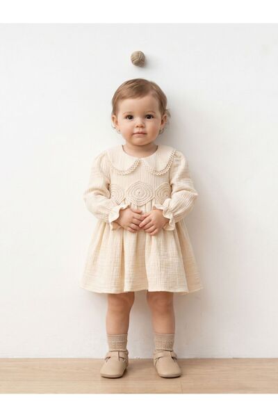Cherrys Bebek Baby Collar Laced Muslin Dress