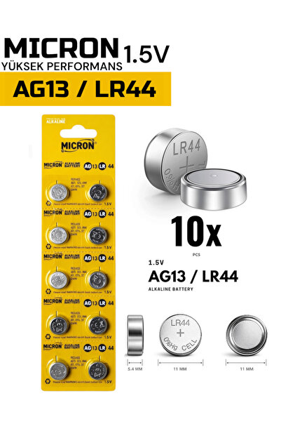Micron AG13 LR44 A76 357A SR44 1.5V Alkalin Düğme Pil, Lazer, Oyuncak, Saat P...
