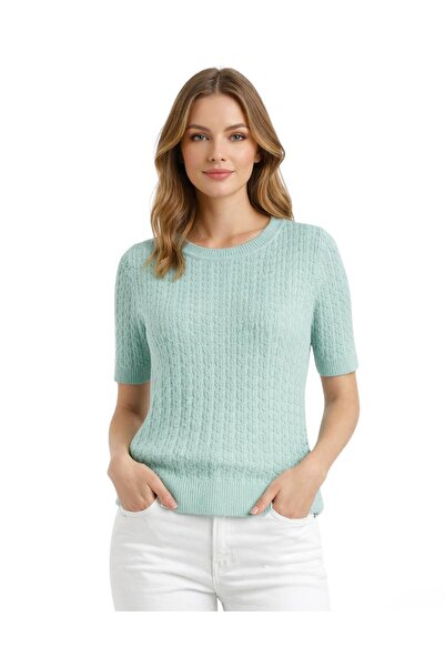 MKZBUTİK Beyaz Kısa Kollu Bisiklet Yaka Slim Fit Kadın Kazak