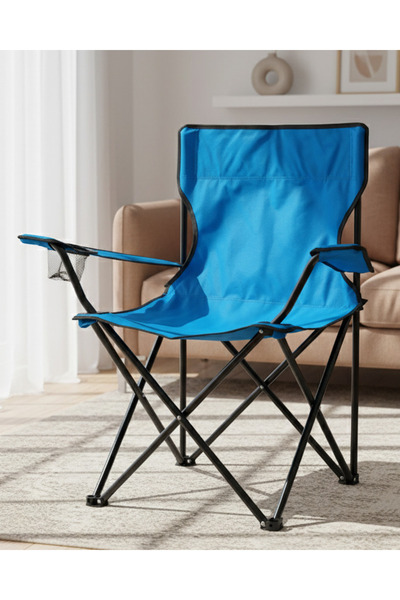 REDTAG Blue Foldable Camping Chair Arm With Cup Holder