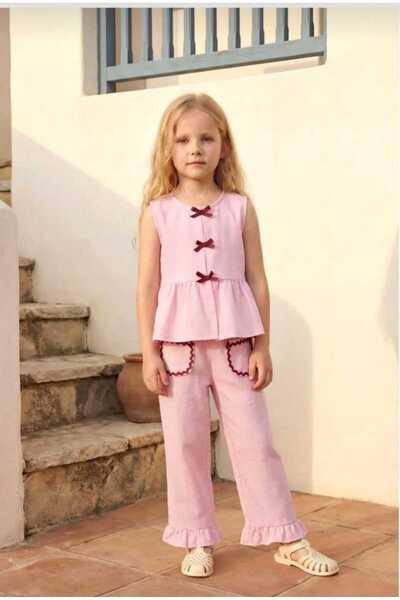 kr kids Girl's Polka Dot Blouse & Pants Set (Ecru-Black)