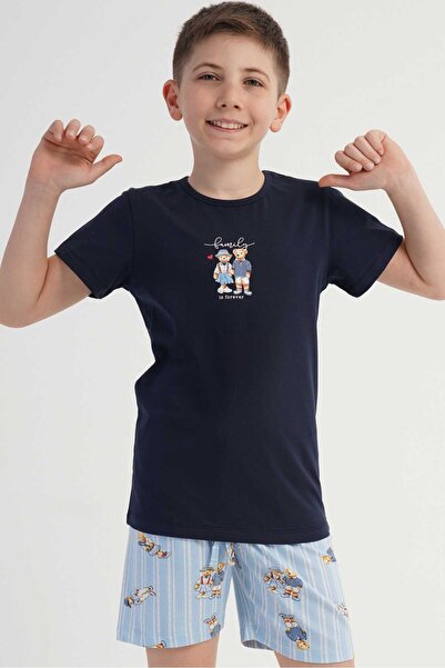 OBJE Boy's Navy Blue Lyc Suprem O-Neck Short Sleeve Pajama Top