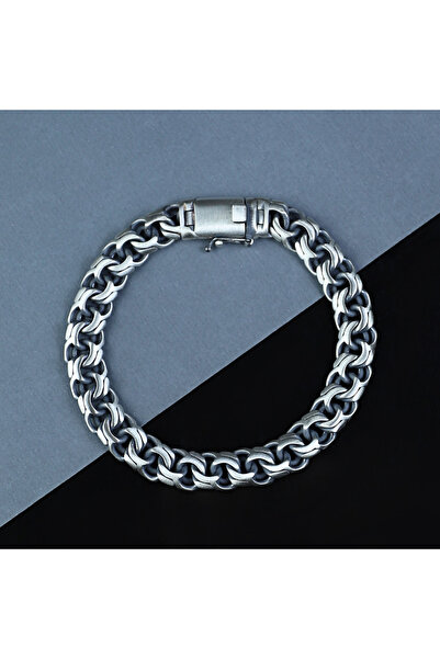 Mercan Silver 925 Ayar Gümüş Oksitli Kalın Erkek Bileklik
