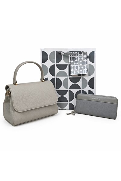 OEM Set cadou elegant pentru femei - geanta gri + portofel gri + punga cadou