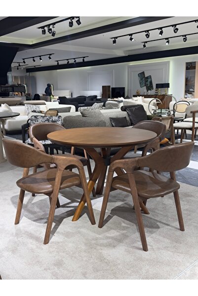 Cozze Mobilya Arven Ahşap Masa Sandalye Takımı - 4 Kişilik Ceviz Renkli Yuvar...