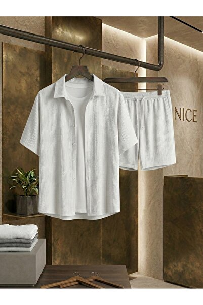 NİCE Men's Summer Bürümcük Relax Comfortable Fabric Top and Bottom Set-Shorts...