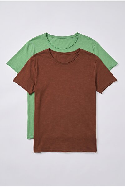 defys Ανδρικό σετ μπλουζών 2 τεμαχίων από 100% βαμβάκι με λαιμόκοψη καγιάκ κα...