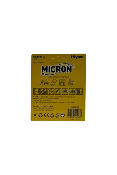 Micron CR2032 Pil 3V Baskül, Araba Kumandası , Hafıza, Hesap Makinası, Tartı Pili Düğme Pil (2 Adet)