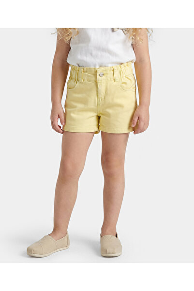Bonfino Woven Overdyed Wash Shorts With Paper Bag Waistband - Yellow