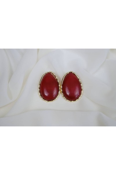 ATELİER TUĞBA Bkp142 Damla Form Stone Vintage Earrings Gold (50mm)