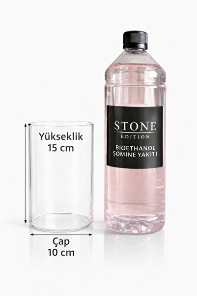 STONE EDITION Masaüstü Bioethanol Şömine Isıya Dayanıklı Cam ve 1 Litre Yakıt...