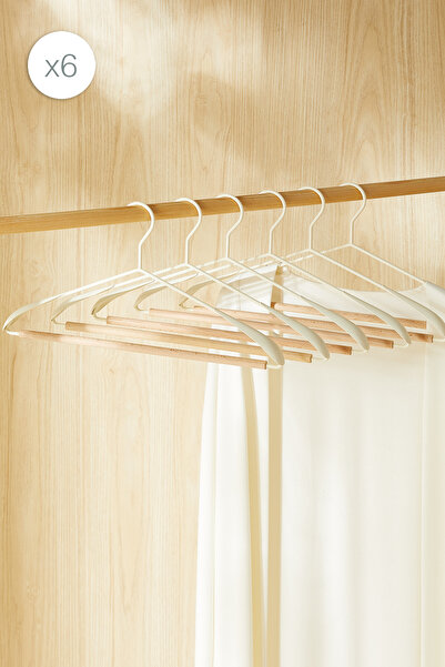 Ocean Home Textile Σετ 6 τεμαχίων Μεταλλικές κρεμάστρες ρούχων σε ματ λευκό χ...