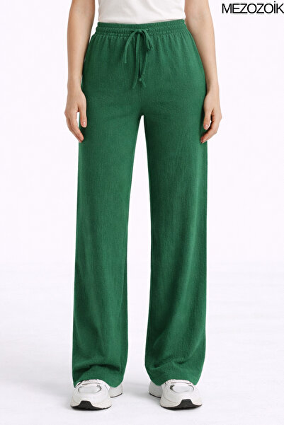 mezozoik Women's Wrinkled Fabric High Waist Loose Ribbed Summer Palazzo Trous...