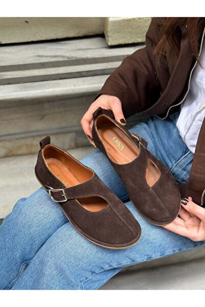 ERVANIN BUTİĞİ Brown Genuine Leather (Alevo) Low-Cut Cut-Out Women's Shoes wi...