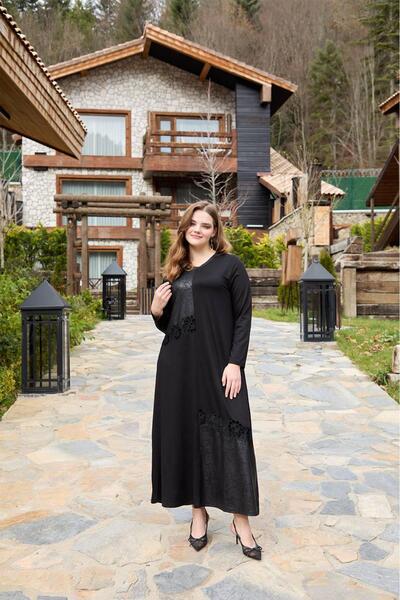 Hermevsim Φόρεμα plus size - Μαύρο - Wrapover