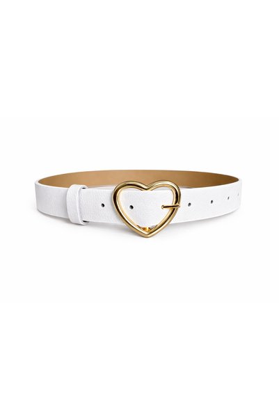 kemer krallığı Women's White Heart Gold Buckle Belt Suitable for All Outfits