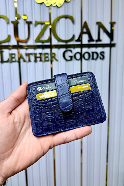 CüzCan Θήκη κάρτας από γνήσιο δέρμα Jorvik Croco σε σκούρο μπλε με πάτσα