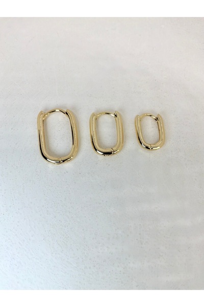 Lumel Takı LUMEL Oval Halka Küpe 3’lü Set – Gold & Silver Rodyum Kaplama Mini...