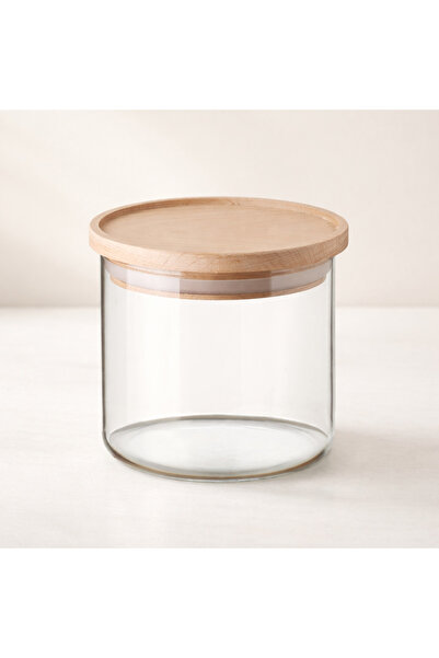 esdekor Borosilicate Glass Jar with Wooden Lid 0.5 Lt 1 Piece