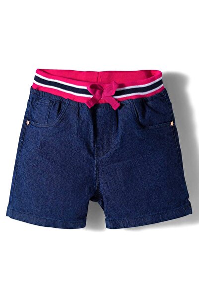 Babyhug Denim Mid Thigh Washed Shorts With Ribbed Waist - Navy Blue