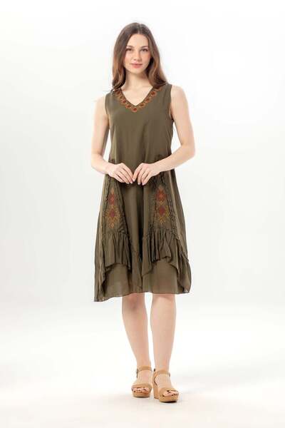 Eliş Şile Bezi Αμάνικο φόρεμα Begüm με λαιμόκοψη V, καλοκαιρινό, κεντημένο, α...