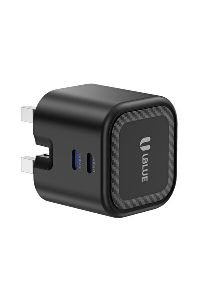 UBLUE شاحن حائط BLUE 45W GaN، شاحن USB-C مزدوج، منفذين، قابس بريطاني، تيار مت...
