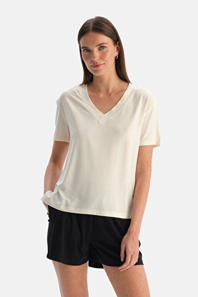 Dagi Εκρού μπλουζάκι με V λαιμόκοψη και δροσερή αίσθηση