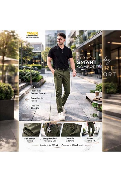 YANEK Men’s Slim Fit Chino Trousers – Premium Comfort & Everyday Style