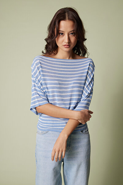 Nisan Striped Asymmetric Knitted Blouse