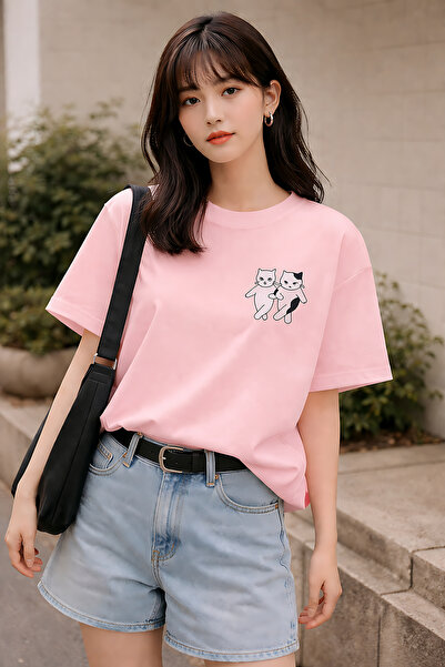 ArtYus Tricou oversize unisex cu imprimeu Halay Çeken Kediler - Tricou casual...