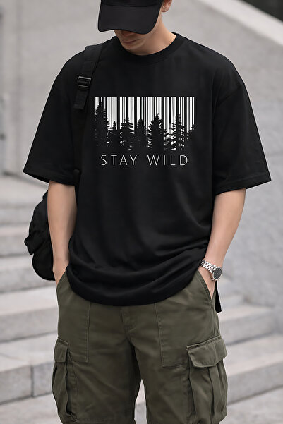 ArtYus Μπλουζάκι Unisex Oversize με στάμπα Stay Wild Text & Nature – Βαμβακερ...