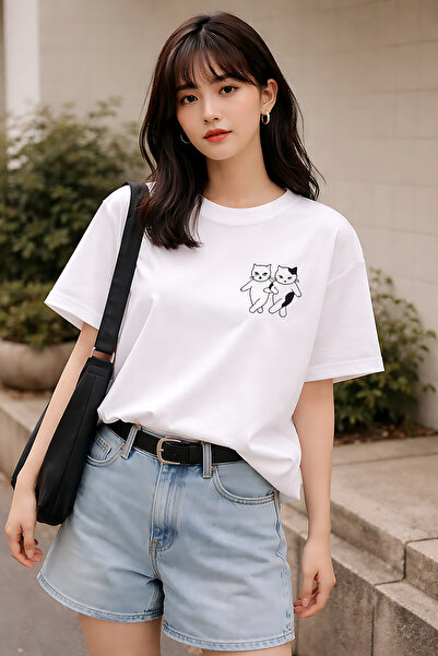 ArtYus Tricou oversize unisex cu imprimeu Halay Çeken Kediler - Tricou casual...