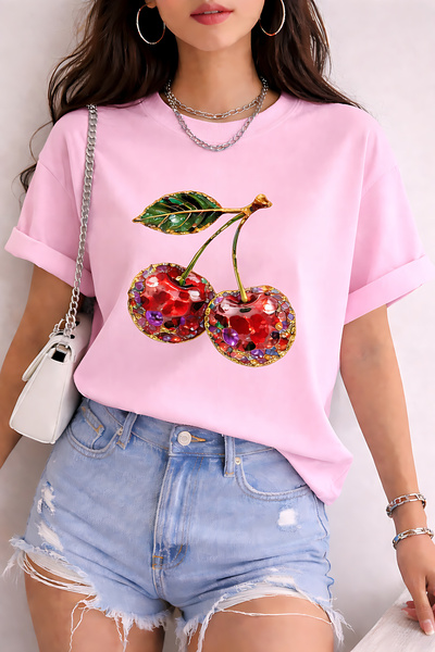 ArtYus Μπλουζάκι Unisex Oversize με στάμπα κεράσι και όψη πέτρας – Βαμβακερό ...