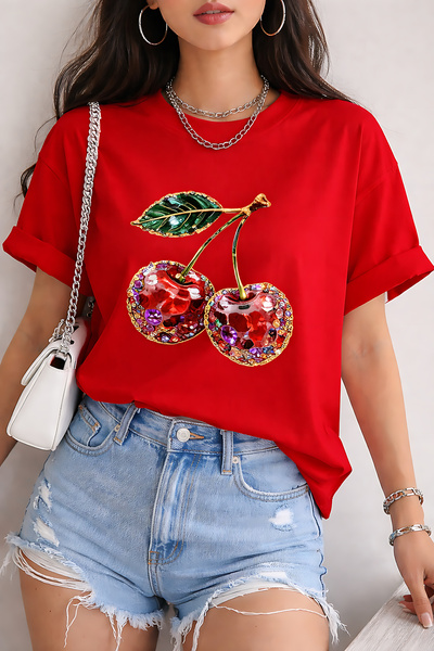 ArtYus Μπλουζάκι Unisex Oversize με στάμπα κεράσι και όψη πέτρας – Βαμβακερό ...