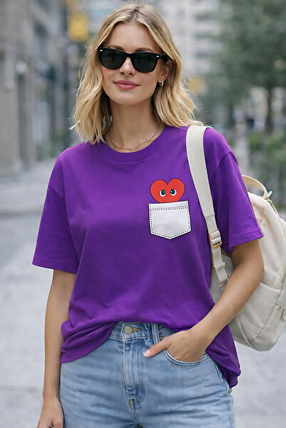 ArtYus Μπλουζάκι Unisex Oversize με λεπτομέρεια τσέπης και στάμπα καρδιάς – Β...