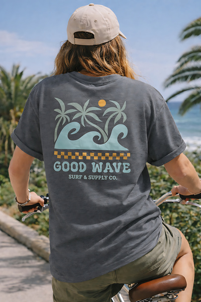 ArtYus Tricou oversize unisex cu imprimeu pe spate Good Wave – Tricou casual ...