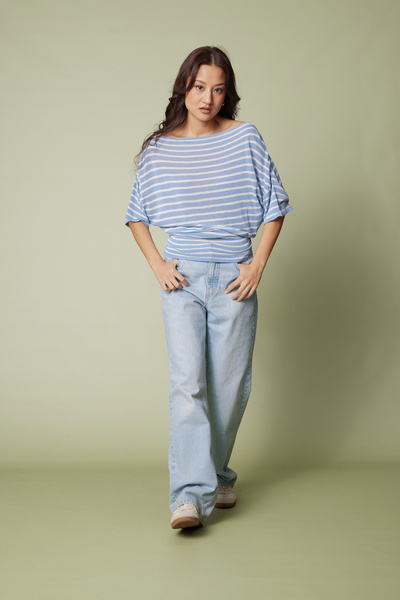 Nisan Striped Asymmetric Knitted Blouse