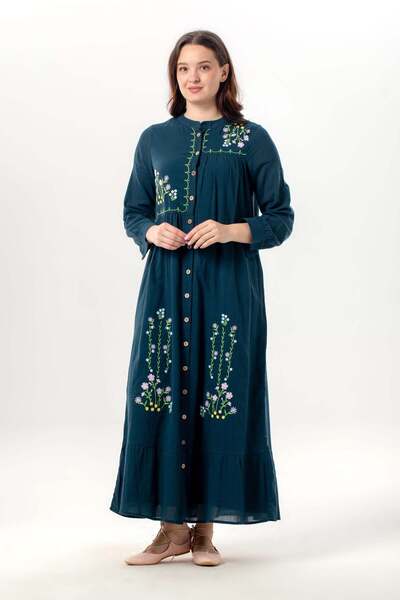 Eliş Şile Bezi فستان طويل بأكمام طويلة مزين بتطريز نيشي، فستان صيفي طويل من ق...