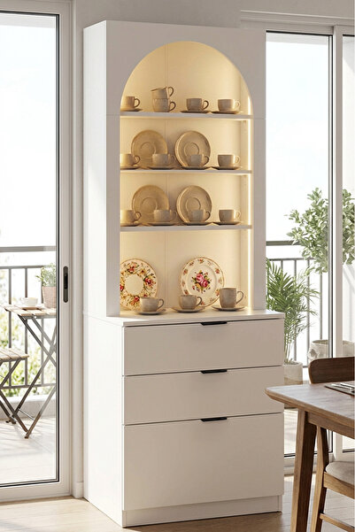 benim odam Diva Çok Amaçlı Dolap Ledli Açık Oval Raflı Kahve Köşesi Mutfak Do...