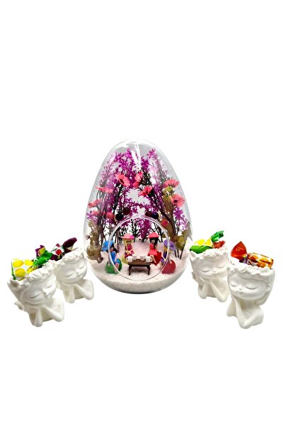 maya sanat Teraryum Premium Yapay Çiçek Konsept Hediyelik 4 Adet Saksılı Şeke...