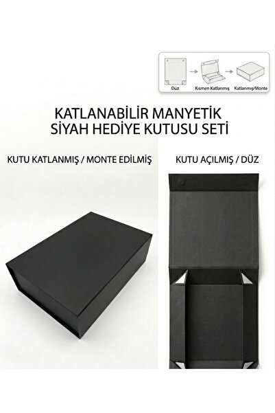 MonoRigidBox Katlanabilir Mıknatıslı Hediye Kutusu Siyah Premium Mukavva Sunu...