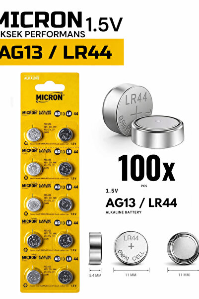 Micron AG13 LR44 A76 357A SR44 1.5V Alkalin Düğme Pil, Lazer, Oyuncak, Saat P...