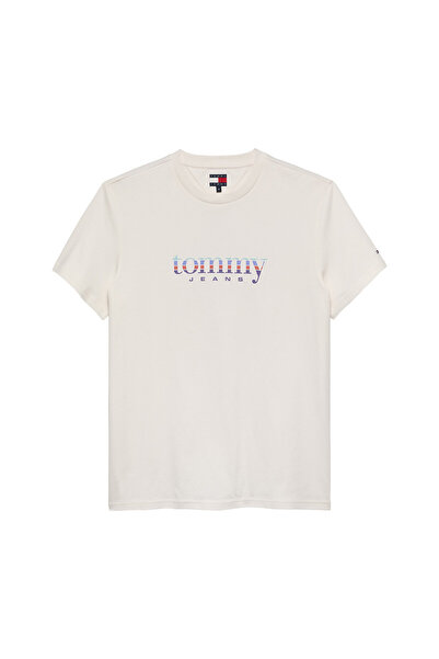 Tommy Jeans تي شيرت رجالي أبيض مطبوع برقبة دائرية DM0DM22333YBH تي شيرت أبيض