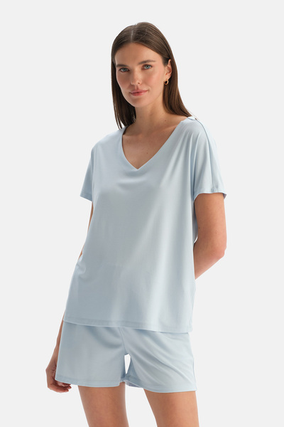Dagi Ανοιχτό μπλε μπλουζάκι με V λαιμόκοψη και δροσερή αίσθηση