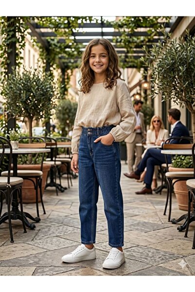 OwenLife REEPİ Τζιν Παιδικό Boyfrend Ελαστικό Πλήρως Ριμπ Σκούρο Μπλε Ψηλόμεσο