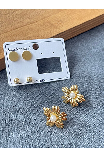 Rupen Kraft Stainless steel tarnish-free earring set - 3 pairs of steel earrings
