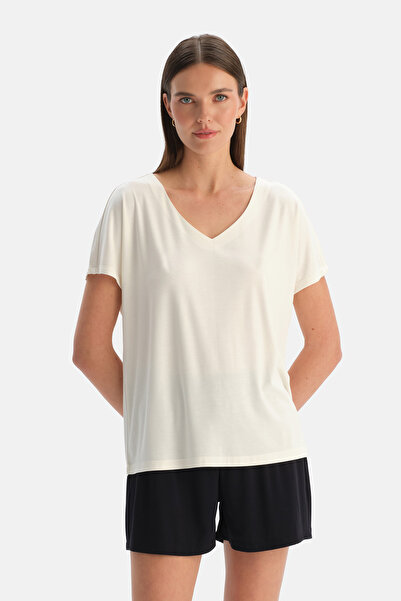 Dagi Εκρού μπλουζάκι με V λαιμόκοψη και δροσερή αίσθηση