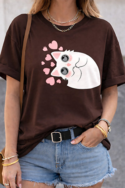 ArtYus Χαριτωμένο μπλουζάκι Unisex Oversize με στάμπα αθώας γάτας που βλέπει ...